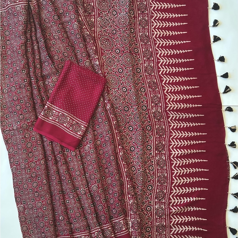 Ajrakh Modal Silk saree